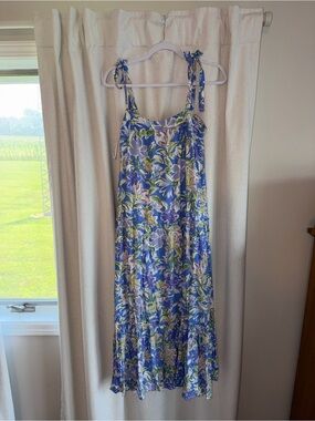 Tie-Shoulder Floral Maxi Dress in Blue